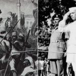 India's 100-year journey to independence, featuring key events and leaders like Gandhi, with a historical theme.